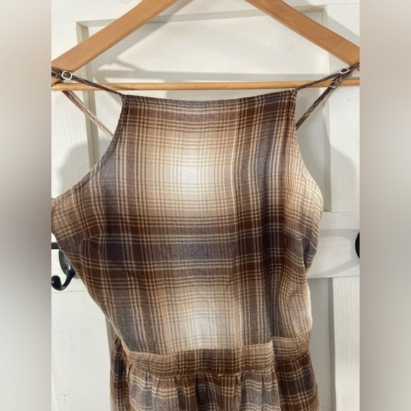 AMERICAN Eagle Brown plaid jumpsuit Size small spaghetti strap flowey - Picture 3 of 10